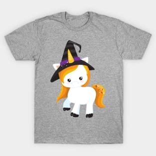 Halloween, Cute Unicorn, Magic Unicorn, Witch Hat T-Shirt